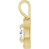 14K Gold Emerald Natural White Sapphire Halo-Style Necklace or Pendant - Yellow Gold - view 3