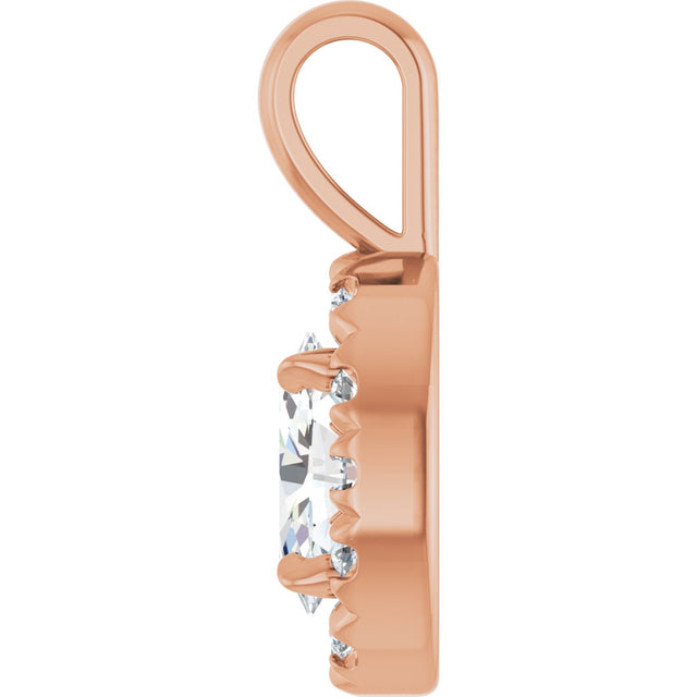 14K Gold Emerald Natural White Sapphire Halo-Style Necklace or Pendant - Rose Gold - view 3