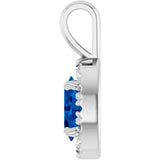 14K Gold Emerald Lab-Grown Blue Sapphire Halo-Style Necklace or Pendant - White Gold - view 3