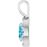 Platinum Emerald Natural Blue Zircon Halo-Style Necklace or Pendant - view 3