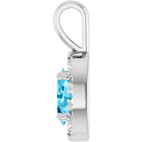 14K Gold Emerald Natural Aquamarine Halo-Style Necklace or Pendant - White Gold - view 3
