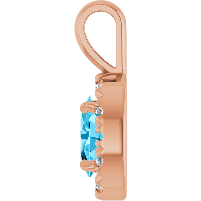 14K Gold Emerald Natural Aquamarine Halo-Style Necklace or Pendant - Rose Gold - view 3