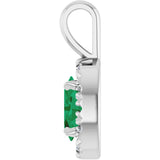 14K Gold Emerald Lab-Grown Emerald Halo-Style Necklace or Pendant - White Gold - view 3
