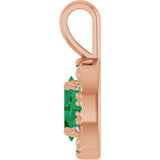 14K Gold Emerald Lab-Grown Emerald Halo-Style Necklace or Pendant - Rose Gold - view 3