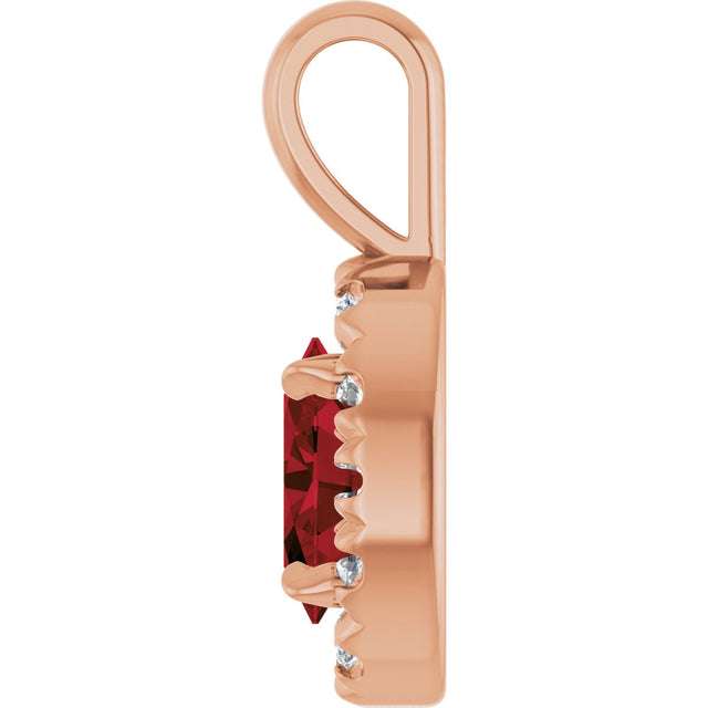 14K Gold Emerald Natural Mozambique Garnet Halo-Style Necklace or Pendant - Rose Gold - view 3