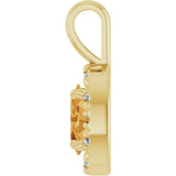 14K Gold Emerald Natural Citrine Halo-Style Necklace or Pendant - Yellow Gold - view 3