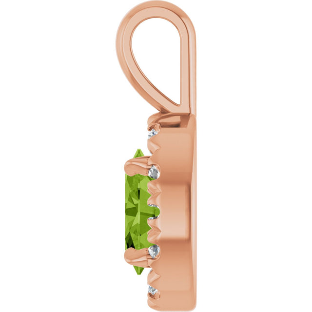 14K Gold Emerald Natural Peridot Halo-Style Necklace or Pendant - Rose Gold - view 3