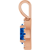 14K Gold Emerald Lab-Grown Blue Sapphire Halo-Style Necklace or Pendant - Rose Gold - view 3