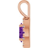 14K Gold Emerald Natural Amethyst Halo-Style Necklace or Pendant - Rose Gold - view 3