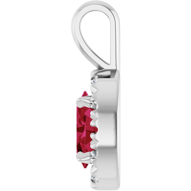 Platinum Emerald Natural Ruby Halo-Style Necklace or Pendant - view 3