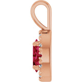 14K Gold Emerald Lab-Grown Ruby Halo-Style Necklace or Pendant - Rose Gold - view 3
