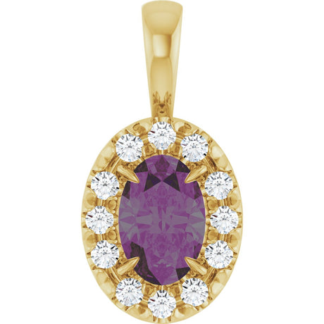 14K Gold Emerald Lab-Grown Alexandrite Halo-Style Necklace or Pendant - Yellow Gold