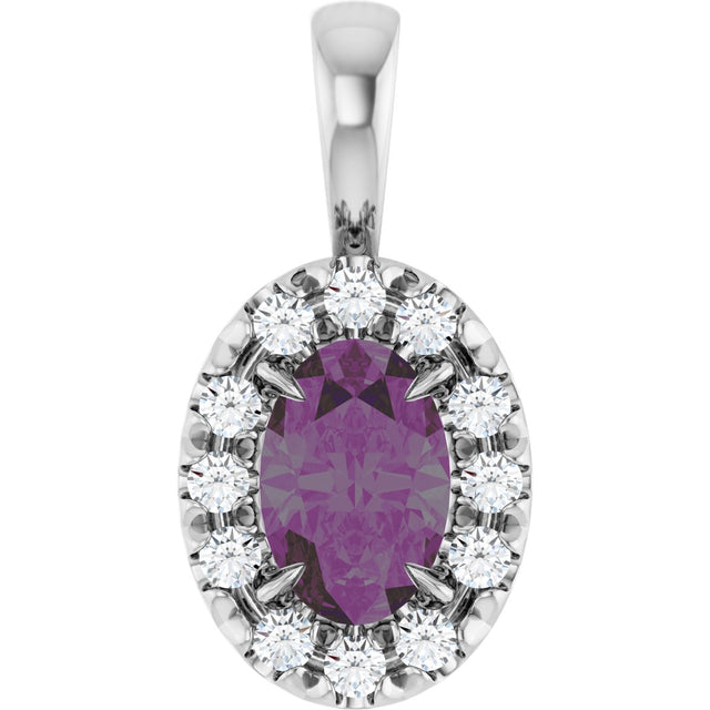 Platinum Emerald Lab-Grown Alexandrite Halo-Style Necklace or Pendant