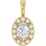 14K Gold Emerald Natural White Sapphire Halo-Style Necklace or Pendant - Yellow Gold