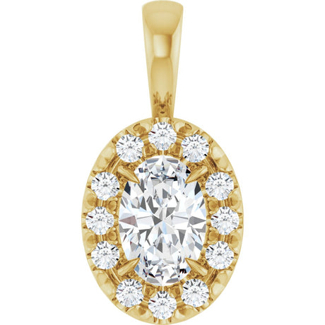 14K Gold Emerald Natural White Sapphire Halo-Style Necklace or Pendant - Yellow Gold