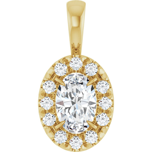 14K Gold Emerald Natural White Sapphire Halo-Style Necklace or Pendant - Yellow Gold