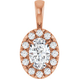 14K Gold Emerald Natural White Sapphire Halo-Style Necklace or Pendant - Rose Gold