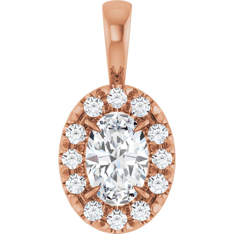 14K Gold Emerald Natural White Sapphire Halo-Style Necklace or Pendant - Rose Gold