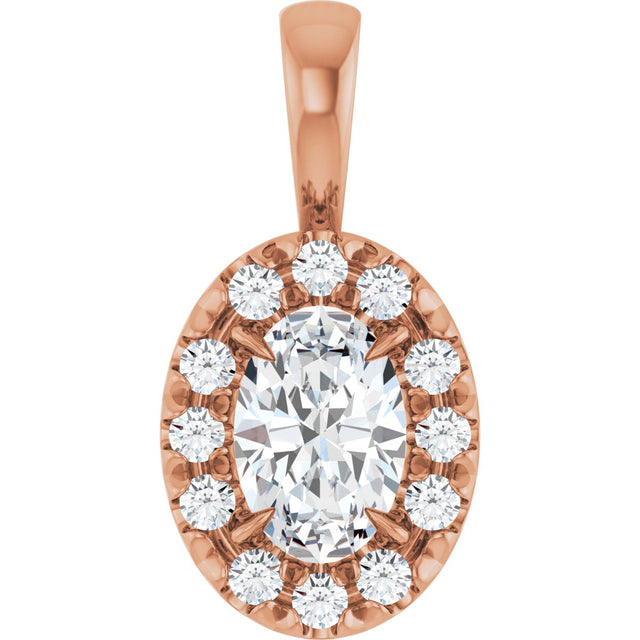 14K Gold Emerald Natural White Sapphire Halo-Style Necklace or Pendant - Rose Gold