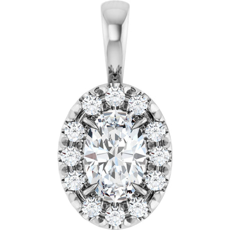 Platinum Emerald Natural White Sapphire Halo-Style Necklace or Pendant
