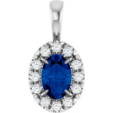 Platinum Emerald Lab-Grown Blue Sapphire Halo-Style Necklace or Pendant