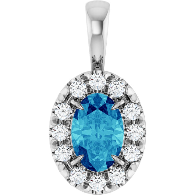 Platinum Emerald Natural Blue Zircon Halo-Style Necklace or Pendant