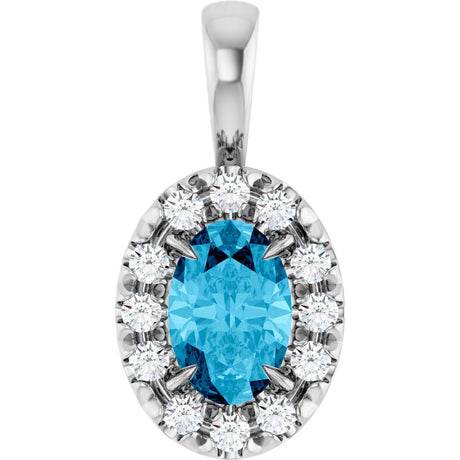 14K Gold Emerald Natural Aquamarine Halo-Style Necklace or Pendant - White Gold