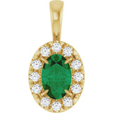 14K Gold Emerald Natural Emerald Halo-Style Necklace or Pendant - Yellow Gold