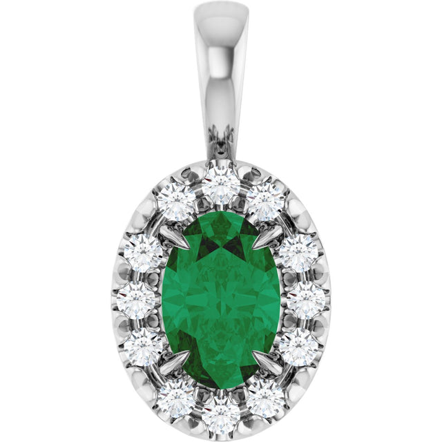 Platinum Emerald Lab-Grown Emerald Halo-Style Necklace or Pendant
