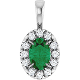 14K Gold Emerald Lab-Grown Emerald Halo-Style Necklace or Pendant - White Gold