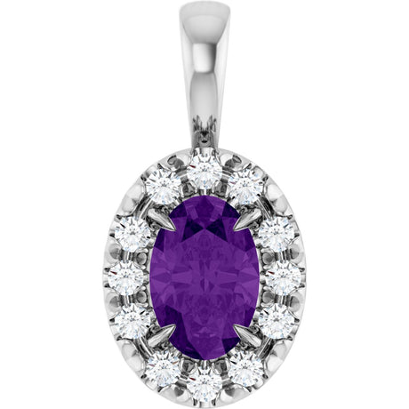 14K Gold Emerald Natural Amethyst Halo-Style Necklace or Pendant - White Gold