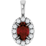 14K Gold Emerald Natural Mozambique Garnet Halo-Style Necklace or Pendant - White Gold