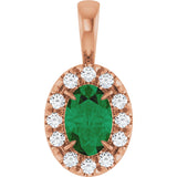 14K Gold Emerald Natural Emerald Halo-Style Necklace or Pendant - Rose Gold