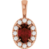 14K Gold Emerald Natural Mozambique Garnet Halo-Style Necklace or Pendant - Rose Gold
