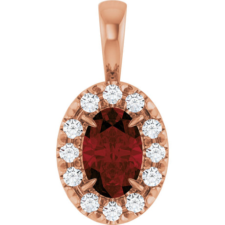 14K Gold Emerald Natural Mozambique Garnet Halo-Style Necklace or Pendant - Rose Gold