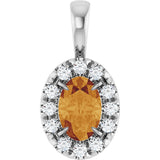 14K Gold Emerald Natural Citrine Halo-Style Necklace or Pendant - White Gold