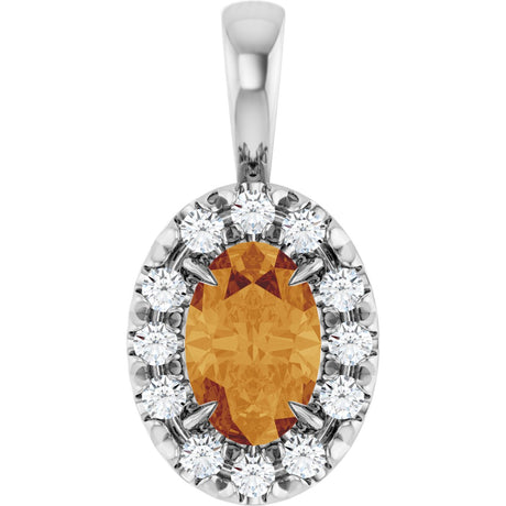 14K Gold Emerald Natural Citrine Halo-Style Necklace or Pendant - White Gold