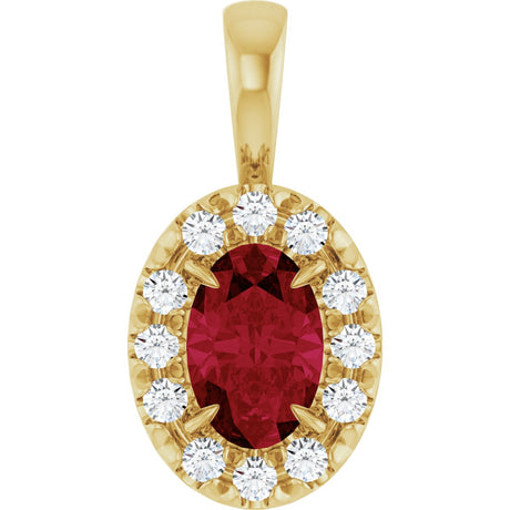 14K Gold Emerald Natural Ruby Halo-Style Necklace or Pendant - Yellow Gold