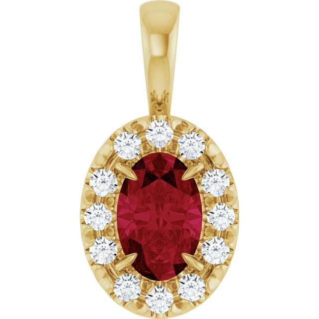 14K Gold Emerald Natural Ruby Halo-Style Necklace or Pendant - Yellow Gold