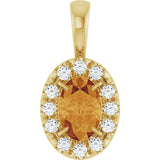 14K Gold Emerald Natural Citrine Halo-Style Necklace or Pendant - Yellow Gold