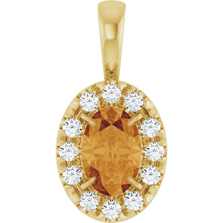 14K Gold Emerald Natural Citrine Halo-Style Necklace or Pendant - Yellow Gold