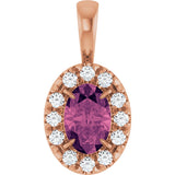 14K Gold Emerald Natural Pink Tourmaline Halo-Style Necklace or Pendant - Rose Gold