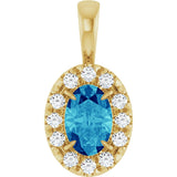 14K Gold Emerald Natural Blue Zircon Halo-Style Necklace or Pendant - Yellow Gold