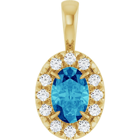 14K Gold Emerald Natural Blue Zircon Halo-Style Necklace or Pendant - Yellow Gold