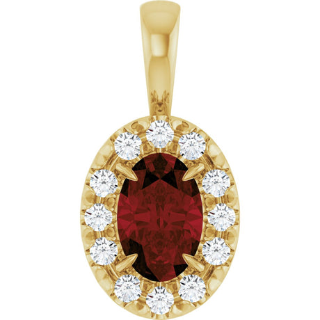 14K Gold Emerald Natural Mozambique Garnet Halo-Style Necklace or Pendant - Yellow Gold