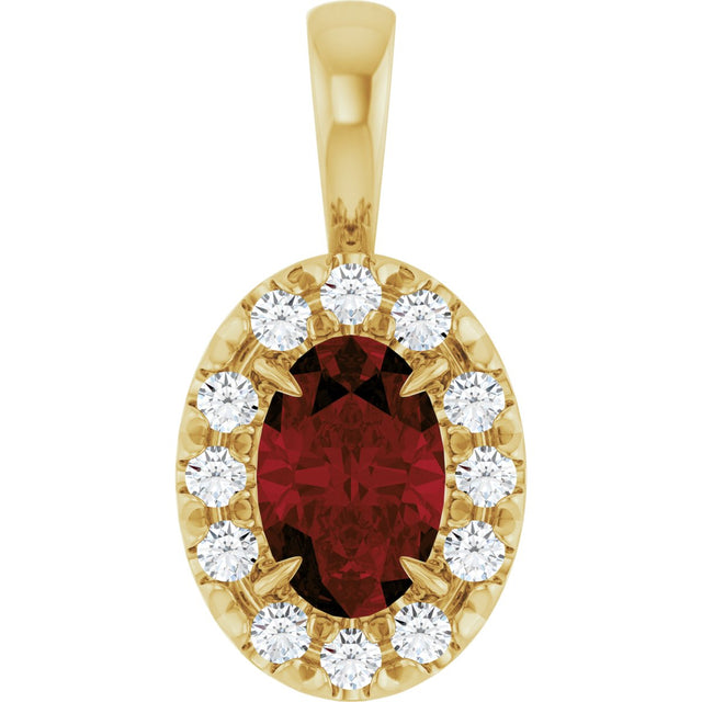 14K Gold Emerald Natural Mozambique Garnet Halo-Style Necklace or Pendant - Yellow Gold