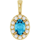 14K Gold Emerald Natural Aquamarine Halo-Style Necklace or Pendant - Yellow Gold