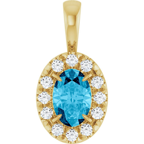 14K Gold Emerald Natural Aquamarine Halo-Style Necklace or Pendant - Yellow Gold