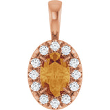 14K Gold Emerald Natural Citrine Halo-Style Necklace or Pendant - Rose Gold