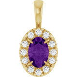 14K Gold Emerald Natural Amethyst Halo-Style Necklace or Pendant - Yellow Gold